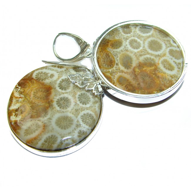 HUGE Boho Style Genuine Fossilized Coral .925 Sterling Silver handmade earrings