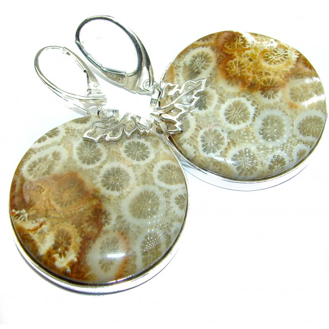 HUGE Boho Style Genuine Fossilized Coral .925 Sterling Silver handmade earrings