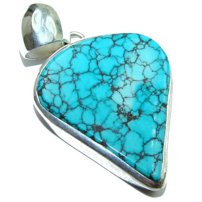 Exquisite Black Spider Web Turquoise .925 Sterling Silver handmade Pendant