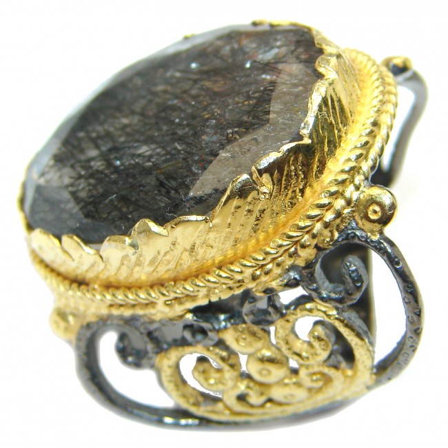 Mysterious Tourmalinated Quartz 14K Gold over .925 Sterling Silver handmad ring s. 8