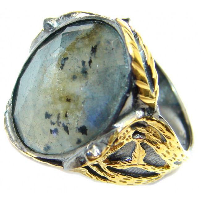 Infinity Labradorite 18K Gold over .925 Sterling Silver ITALY handmade ring size 8