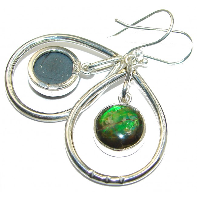 Green Aura AAA+Canadian Fire Ammolite Sterling Silver handmade earrings