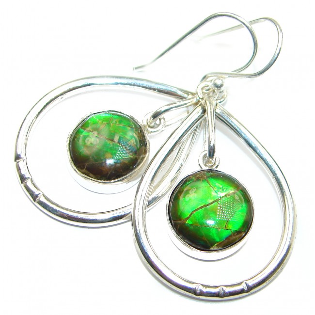 Green Aura AAA+Canadian Fire Ammolite Sterling Silver handmade earrings