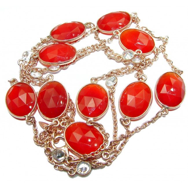 36 inches genuine Carnelian Rose Gold .925 Sterling Silver handcrafted Station Necklace