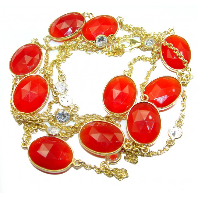 36 inches genuine Carnelian Gold .925 Sterling Silver handcrafted Station Necklace