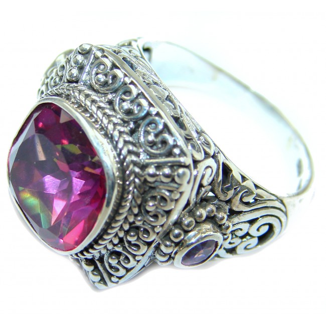 HUGE Top Quality Magic Pink Topaz .925 Sterling Silver handcrafted Ring s. 10