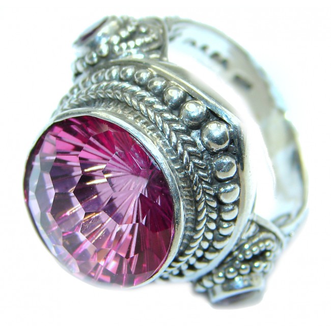 HUGE Top Quality Magic Pink Topaz .925 Sterling Silver handcrafted Ring s. 9