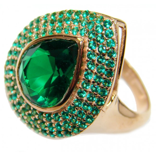 Genuine Emerald 18K Gold over .925 Sterling Silver handmade Cocktail Ring s. 7