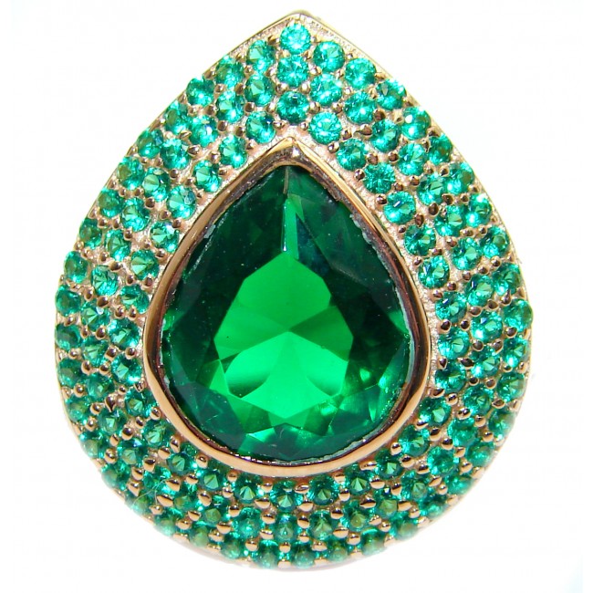 Genuine Emerald 18K Gold over .925 Sterling Silver handmade Cocktail Ring s. 7