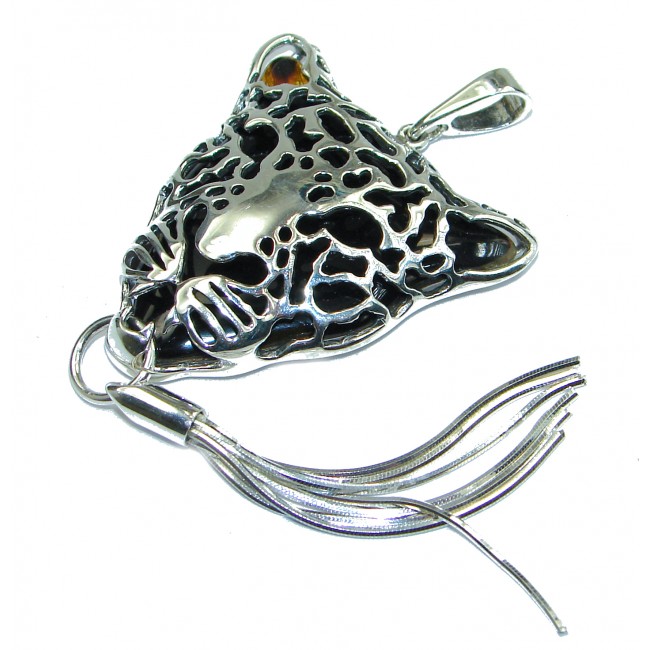 Cheetah Natural Baltic Amber .925 Sterling Silver handmade Pendant