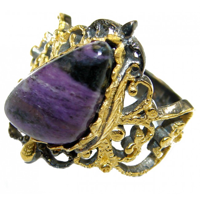 Natural Siberian Charoite Gold over .925 Sterling Silver handcrafted ring size 6 1/4