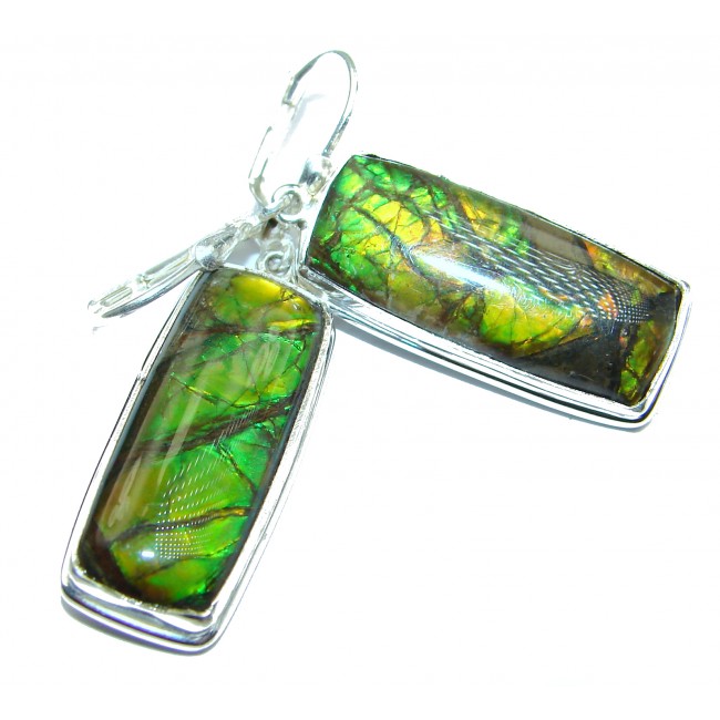 Green Aura AAA + Fire Ammolite .925 Sterling Silver handcrafted earrings