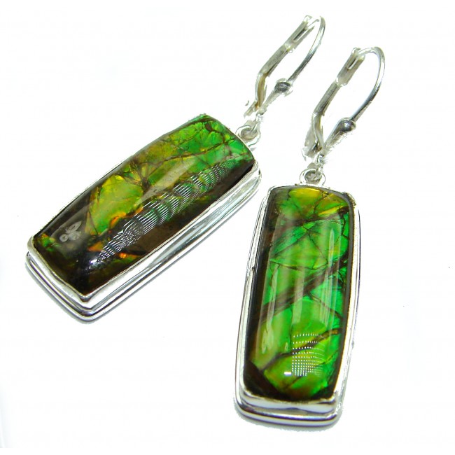 Green Aura AAA + Fire Ammolite .925 Sterling Silver handcrafted earrings