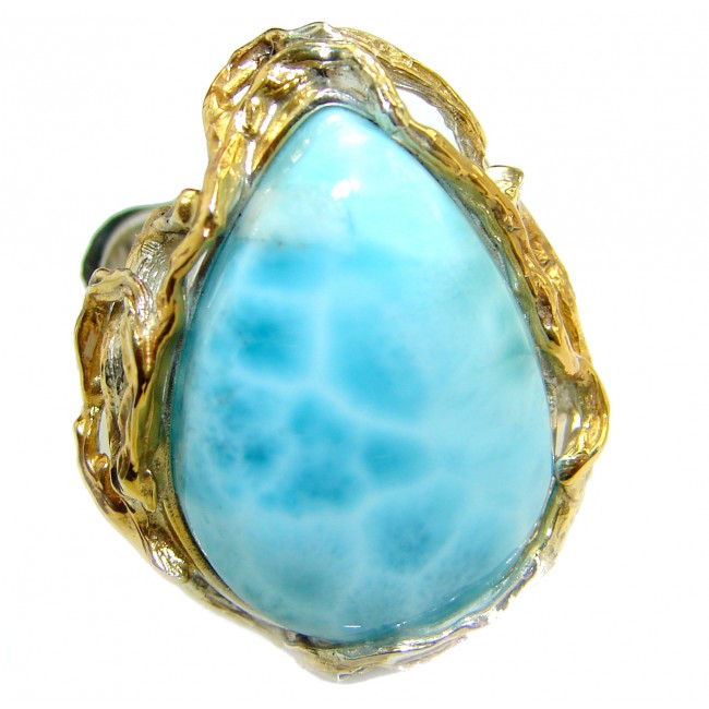 Natural Larimar 18K Good over .925 Sterling Silver handcrafted Ring s. 9