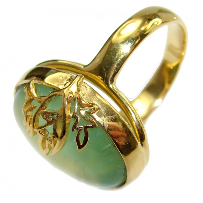 Natural Moss Prehnite 18K Gold over .925 Sterling Silver handmade ring s. 8
