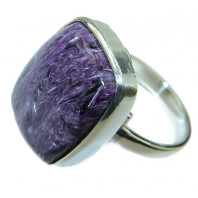 Natural Siberian Charoite .925 Sterling Silver handcrafted ring size 7 adjustable