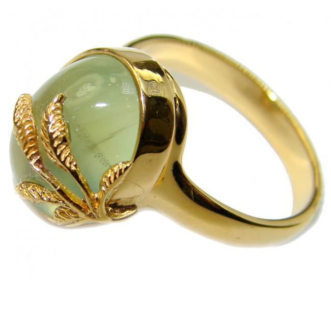 Natural Moss Prehnite 18K Gold over .925 Sterling Silver handmade ring s. 7 3/4