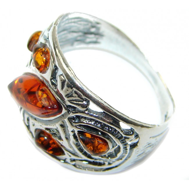 Huge Baltic Amber .925 Sterling Silver ring; s. 8 3/4