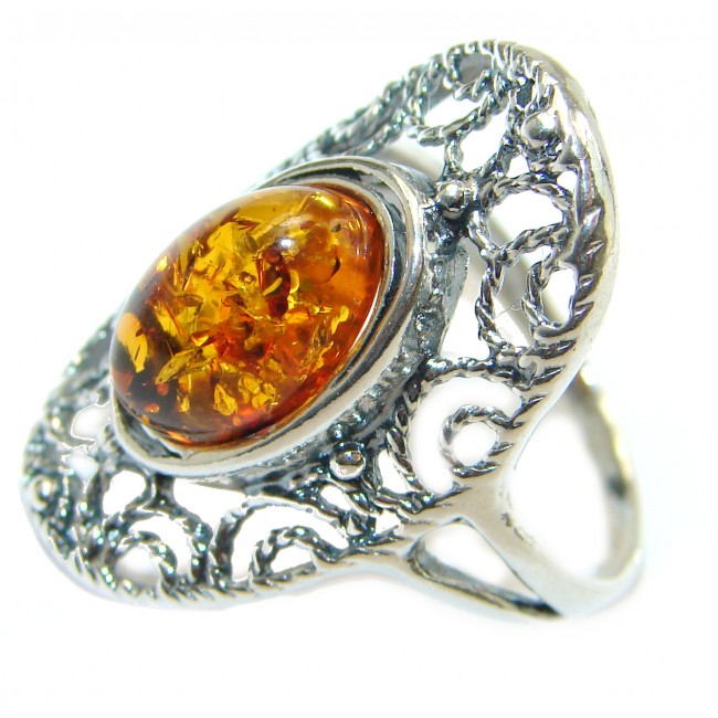 Huge Baltic Amber .925 Sterling Silver handcrafted ring; s. 8