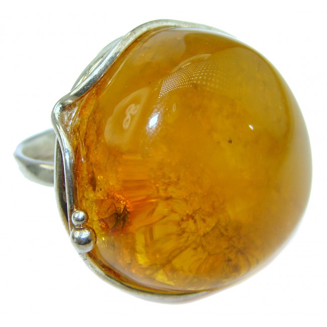 Huge Baltic Amber .925 Sterling Silver ring; s. 8 adjustable