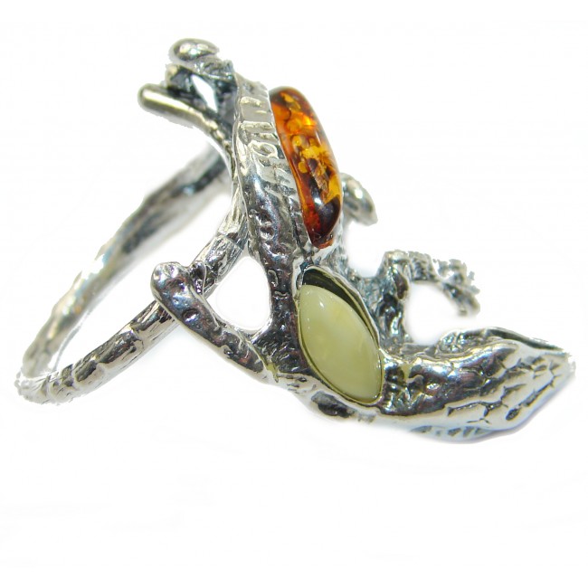Incredible Lizard Amber .925 Sterling Silver handmade ring s. 6 1/4
