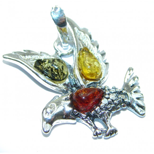 Bird Amber .925 Sterling Silver handmade Pendant