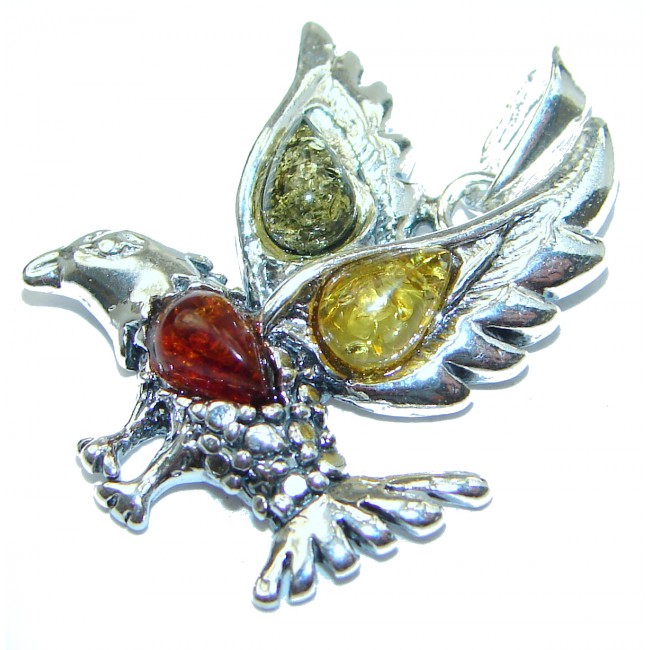 Bird Amber .925 Sterling Silver handmade Pendant