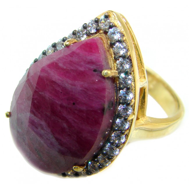 Large genuine Ruby 14K Gold over .925 Sterling Silver Statement ring; s. 7
