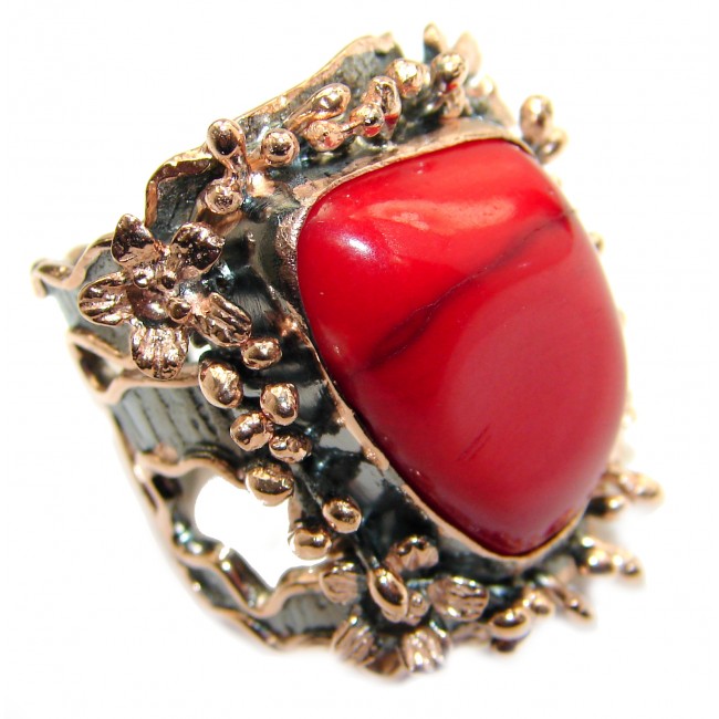 Natural Fossilized Coral 14K Gold over .925 Sterling Silver handmade ring s. 8