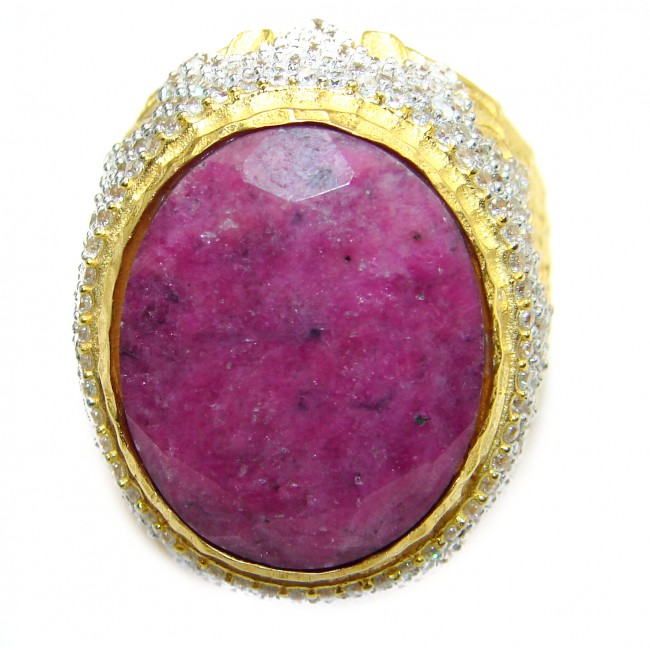 Large genuine 49.2 ct Ruby 14K Gold over .925 Sterling Silver Statement Italy made ring; s. 8 3/4