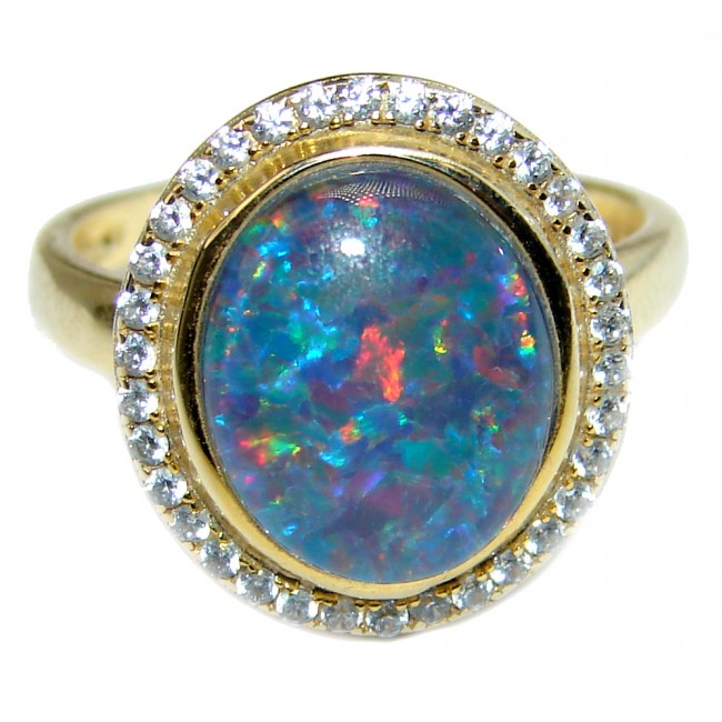 Australian Doublet Opal 14K Gold over .925 Sterling Silver handcrafted ring size 7