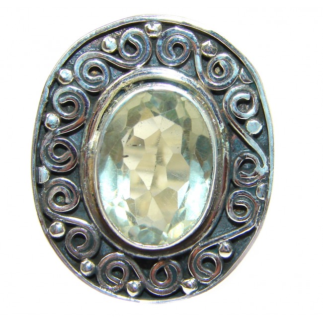 Natural Green Amethyst .925 Sterling Silver handmade Cocktail Ring s. 8
