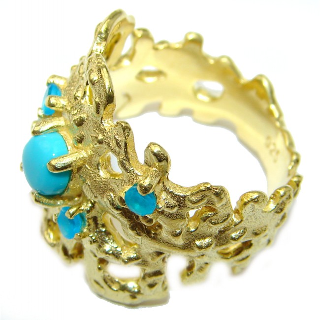 Natural Turquoise 14K Gold over .925 Sterling Silver handmade ring s. 7 1/4