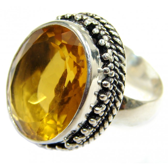 Huge Exotic Sunny quartz .925 Silver Ring s. 7 1/4