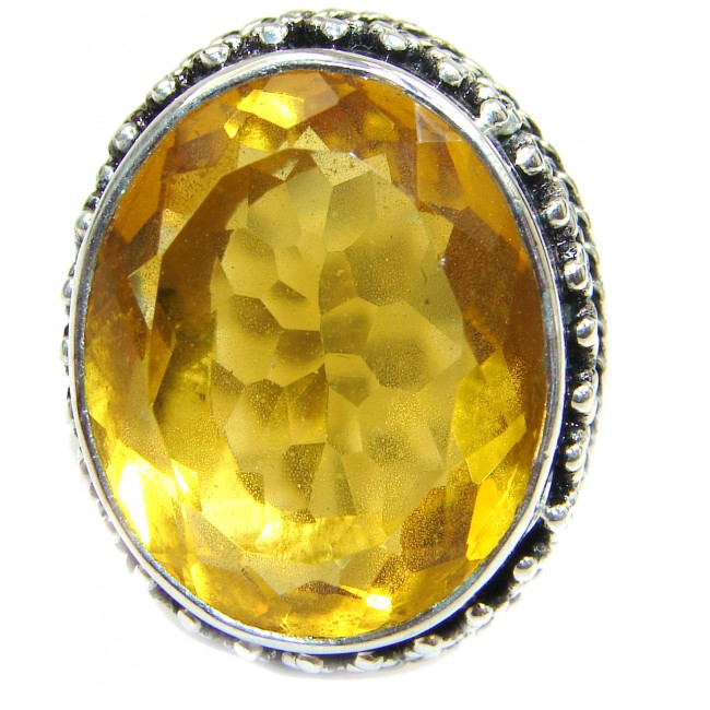 Huge Exotic Sunny quartz .925 Silver Ring s. 7 1/4
