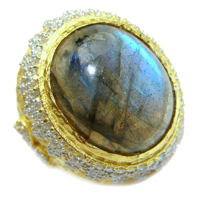 Regal Infinity Labradorite 18K Gold over .925 Sterling Silver ITALY handmade ring size 8