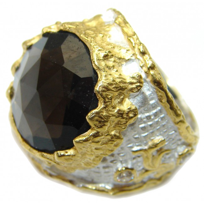Bold Champagne Smoky Topaz 14K Gold over .925 Sterling Silver Ring size 7