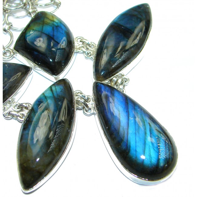 Chunky Cascade of Lights Labradorite .925 Sterling Silver entirely handcrafted necklace