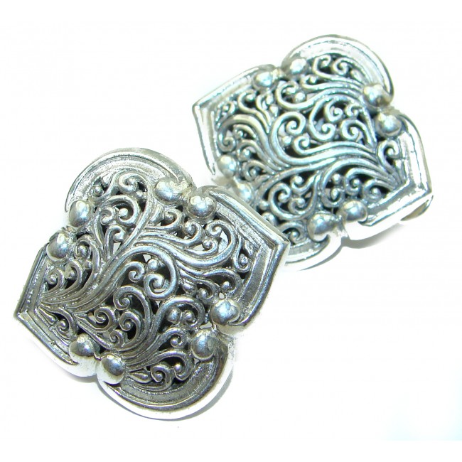 Huge 1.25 inches wide Bali Treasure .925 Sterling Silver handmade earrings