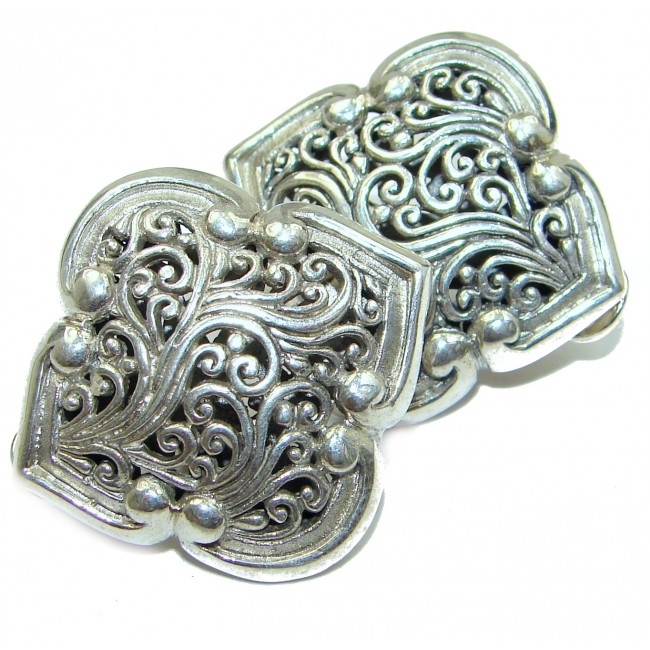 Huge 1.25 inches wide Bali Treasure .925 Sterling Silver handmade earrings