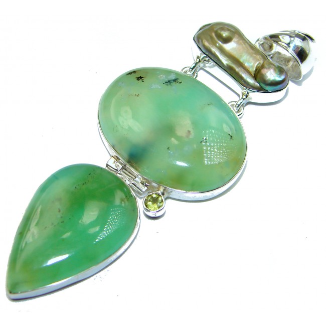 Exquisite Green Chrysophrase .925 Sterling Silver handmade Pendant