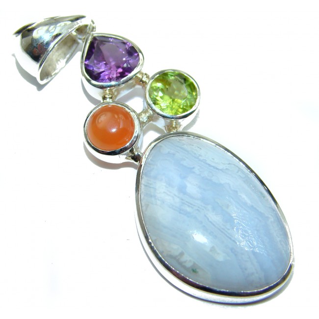 Natural Chalcedony Lace Agate .925 Sterling Silver handmade Pendant