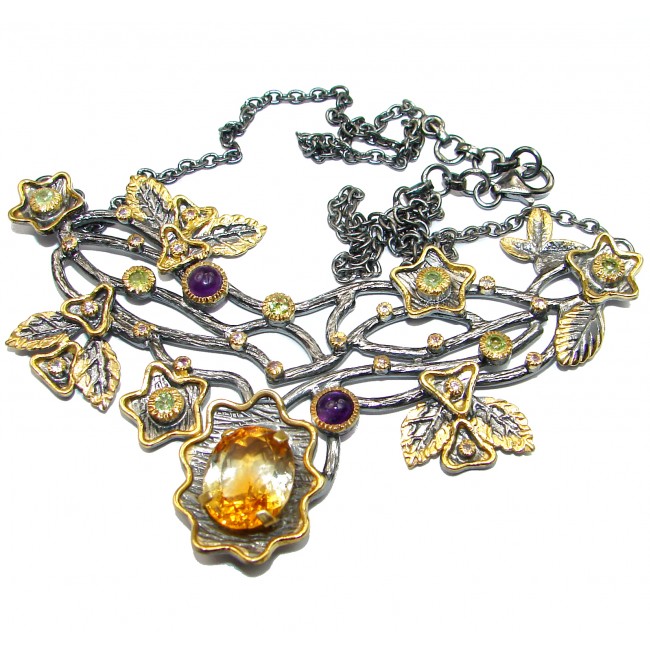Nature inspired Citrine 14K Gold over .925 Sterling Silver handmade necklace