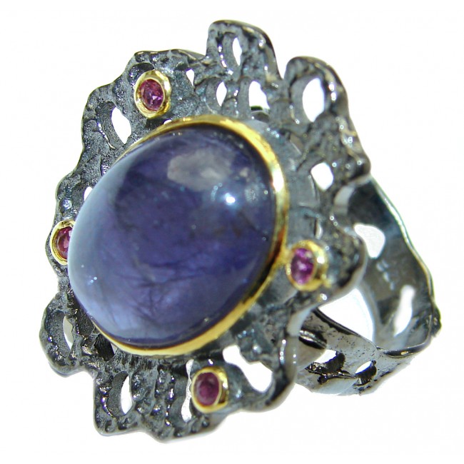 Natural Tanzanite Gold over .925 Sterling Silver handmade Cocktail Ring s. 10