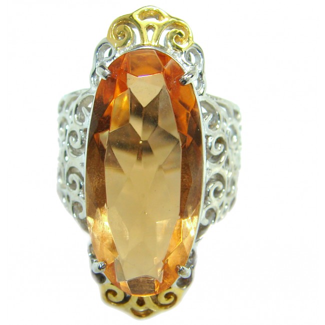 Exotic Golden Topaz two tones .925 Sterling Silver handcrafted Ring s. 7