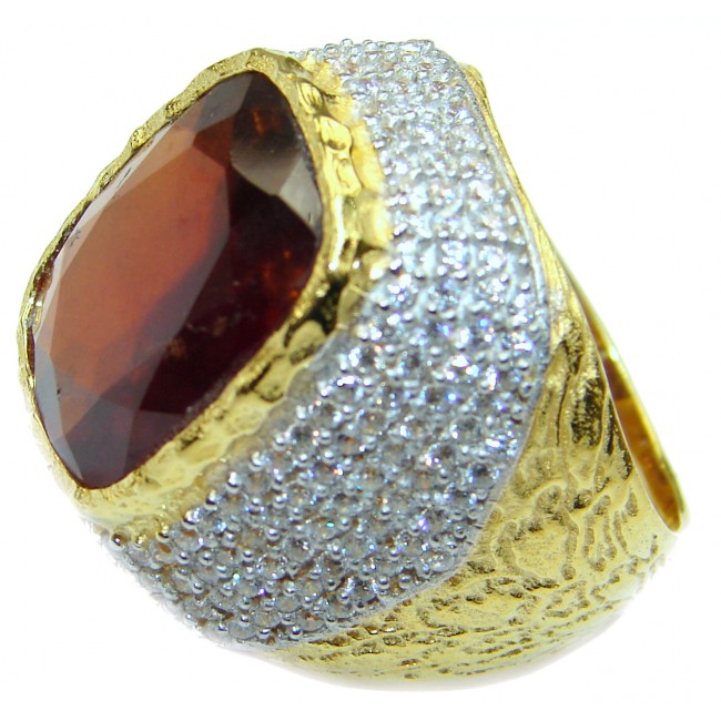 Large 35ct genuine Ruby 14K Gold over .925 Sterling Silver Statement Italy made ring; s. 7