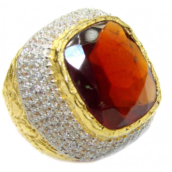 Large 35ct genuine Ruby 14K Gold over .925 Sterling Silver Statement Italy made ring; s. 7