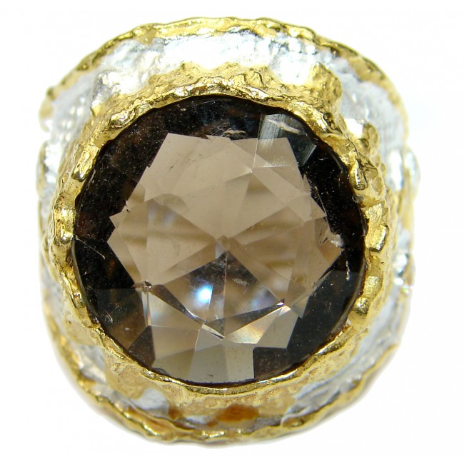 Bold Champagne Smoky Topaz 14K Gold over .925 Sterling Silver Ring size 8