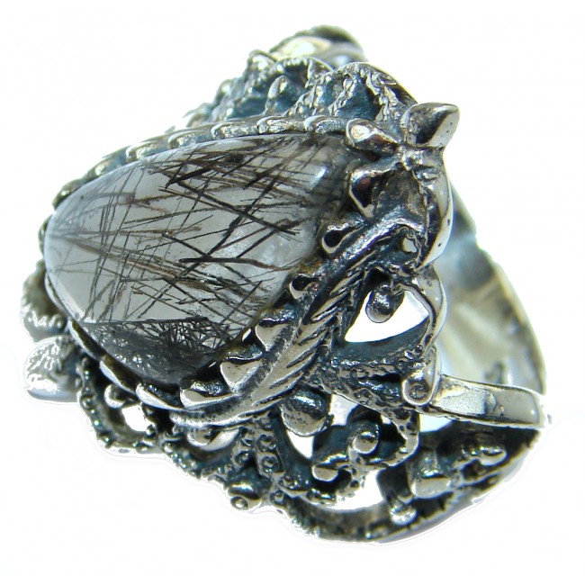 Mysterious Tourmalinated Quartz .925 Sterling Silver handmad ring s. 6 1/4