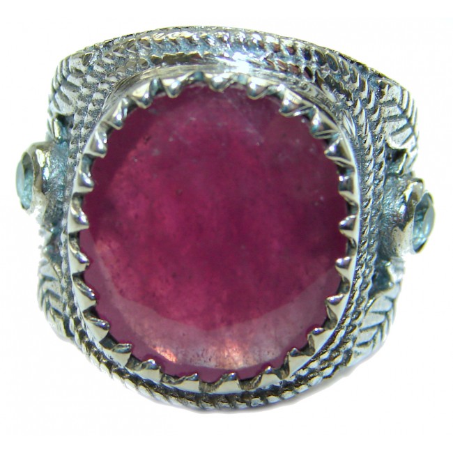 Large genuine Ruby .925 Sterling Silver Statement Italy made ring; s. 6